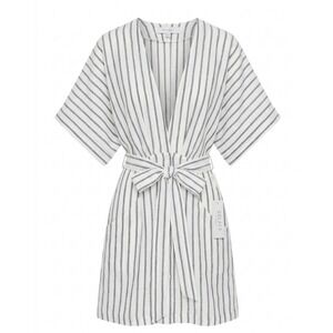 DELACY‎ Los Angeles Fae Striped Mini Dress White Blue V-Neck Tie Waist Small NWT